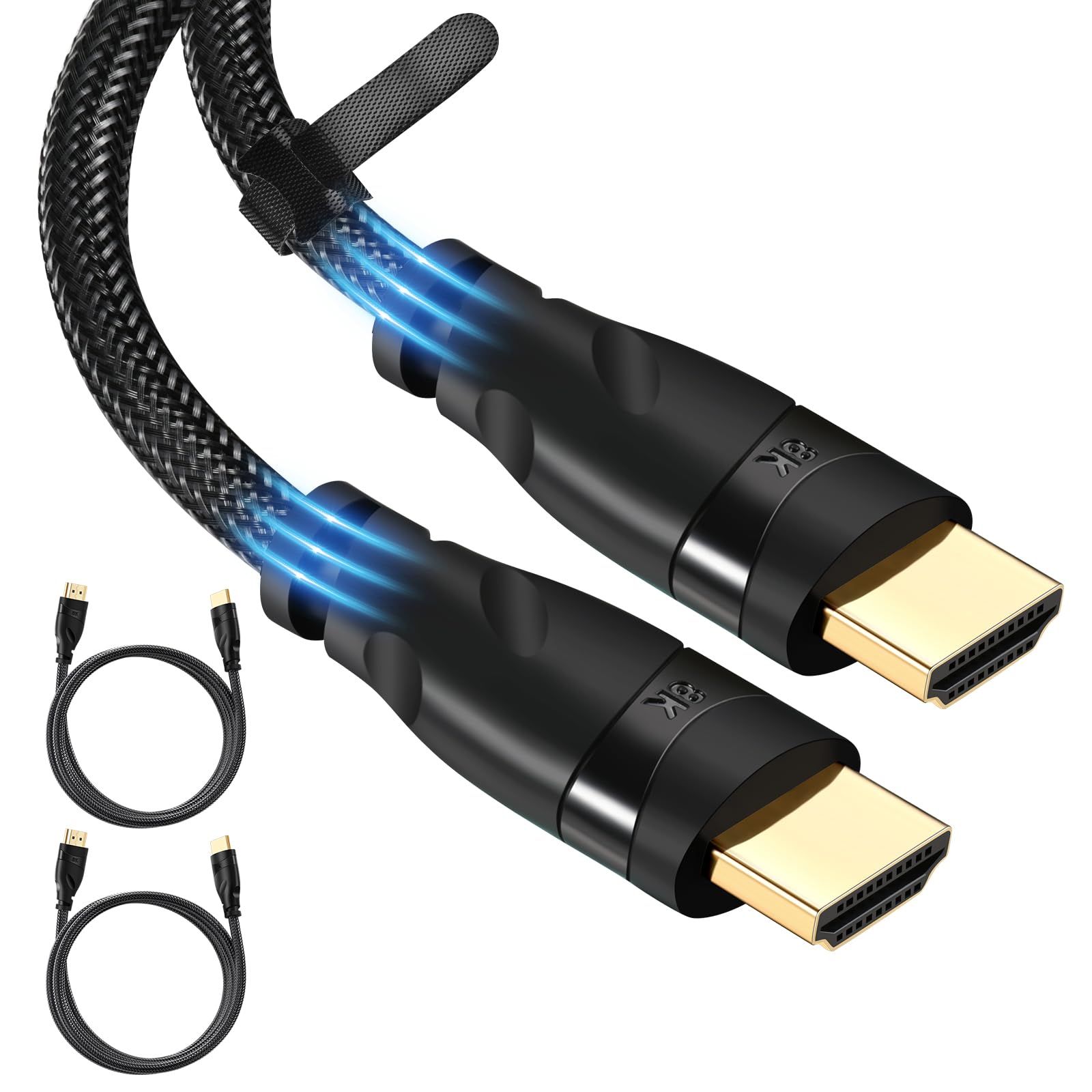 8K HDMI to HDMI 2.1 Cable 3ft (2-Pack) - Ultra High Speed 48Gbps for 4K@120Hz & 8K@60Hz, Compatible with PS5, Xbox, & More