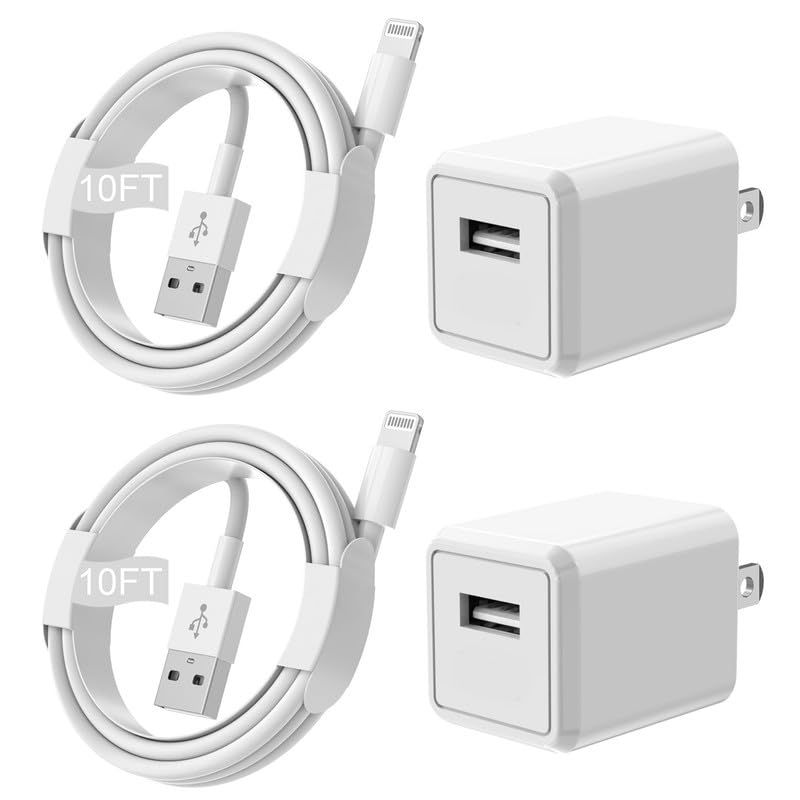 Extra Long 10FT iPhone Charger 2 Pack - Lightning Cable & Wall Adapter for iPhone 14/13/12/11/SE2022/iPad