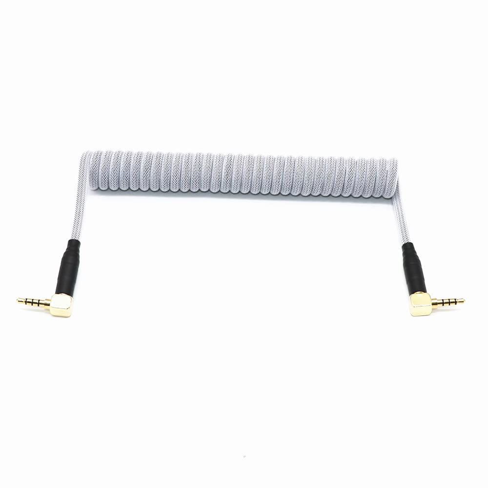Angitu 3.5mm TRRS to TRRS Coiled Cable for Split Mechanical Keyboards & RODE SC7 - 17CM Black/White Audio Cord