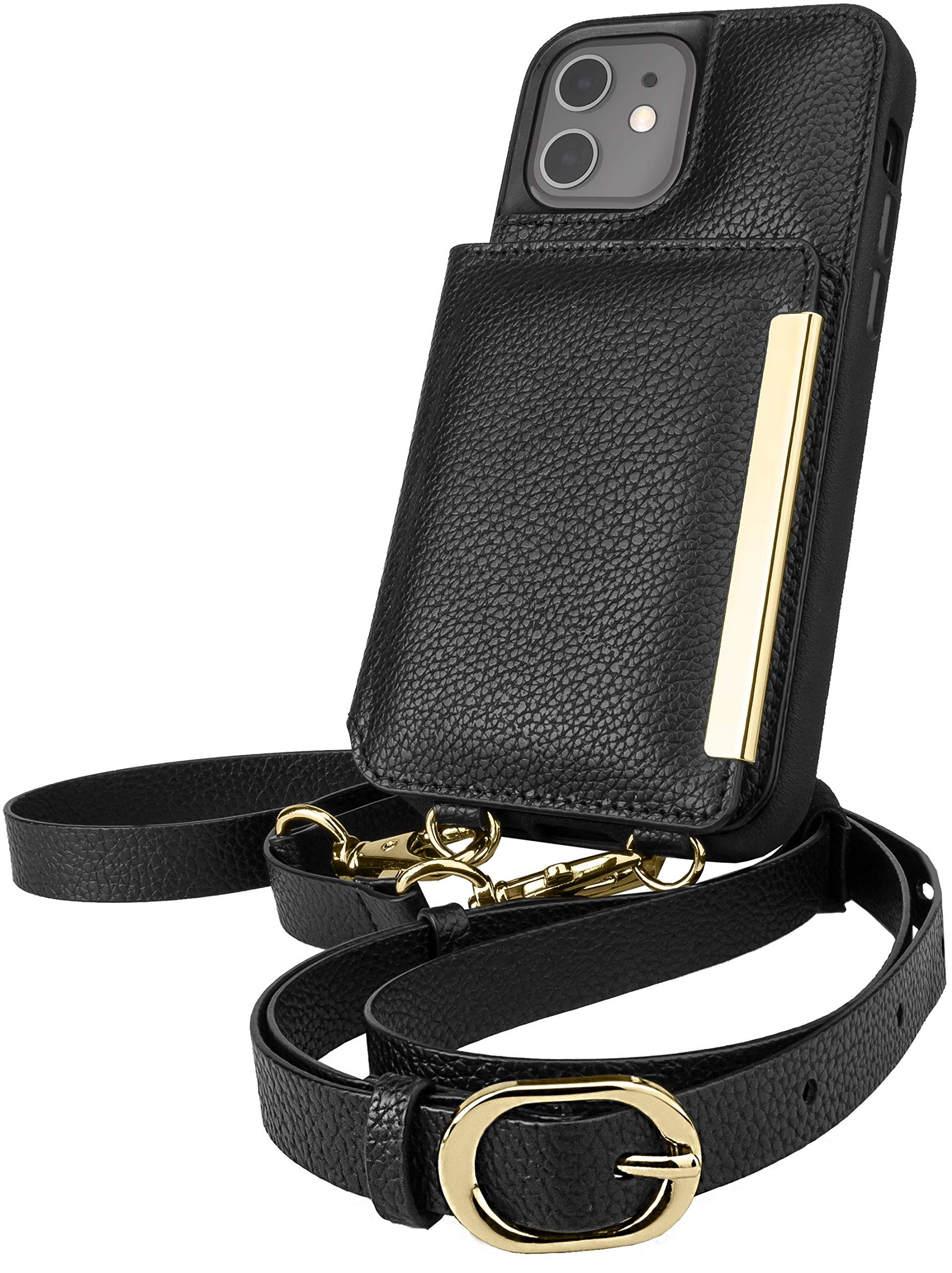 Smartish iPhone 12/12 Pro Crossbody Case for Women - Stylish Black-Gold Purse with Detachable Strap & Card Holder