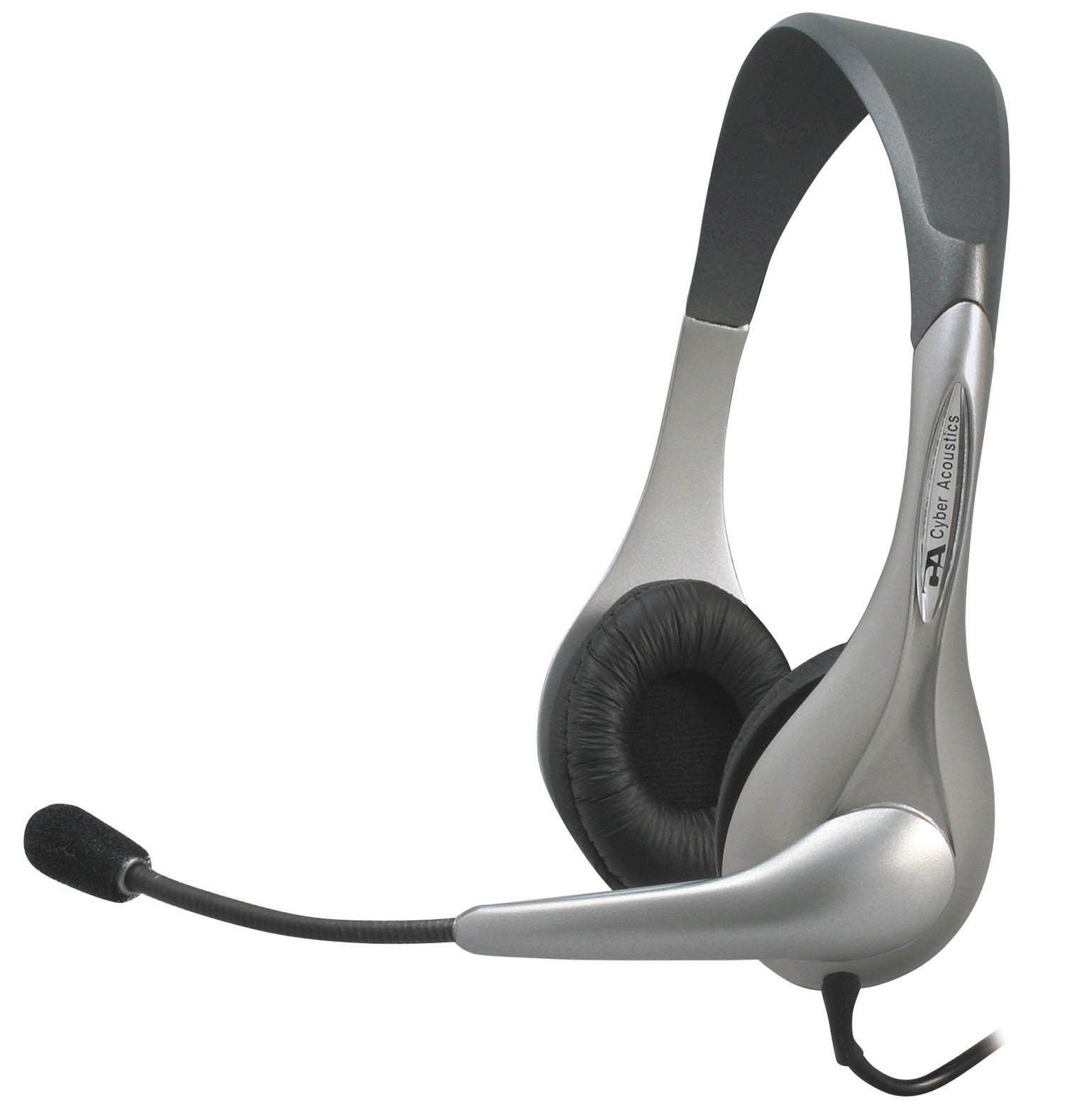 Cyber Acoustics AC-202B Silver Stereo Headset & Microphone: Best Sound Quality & Comfort