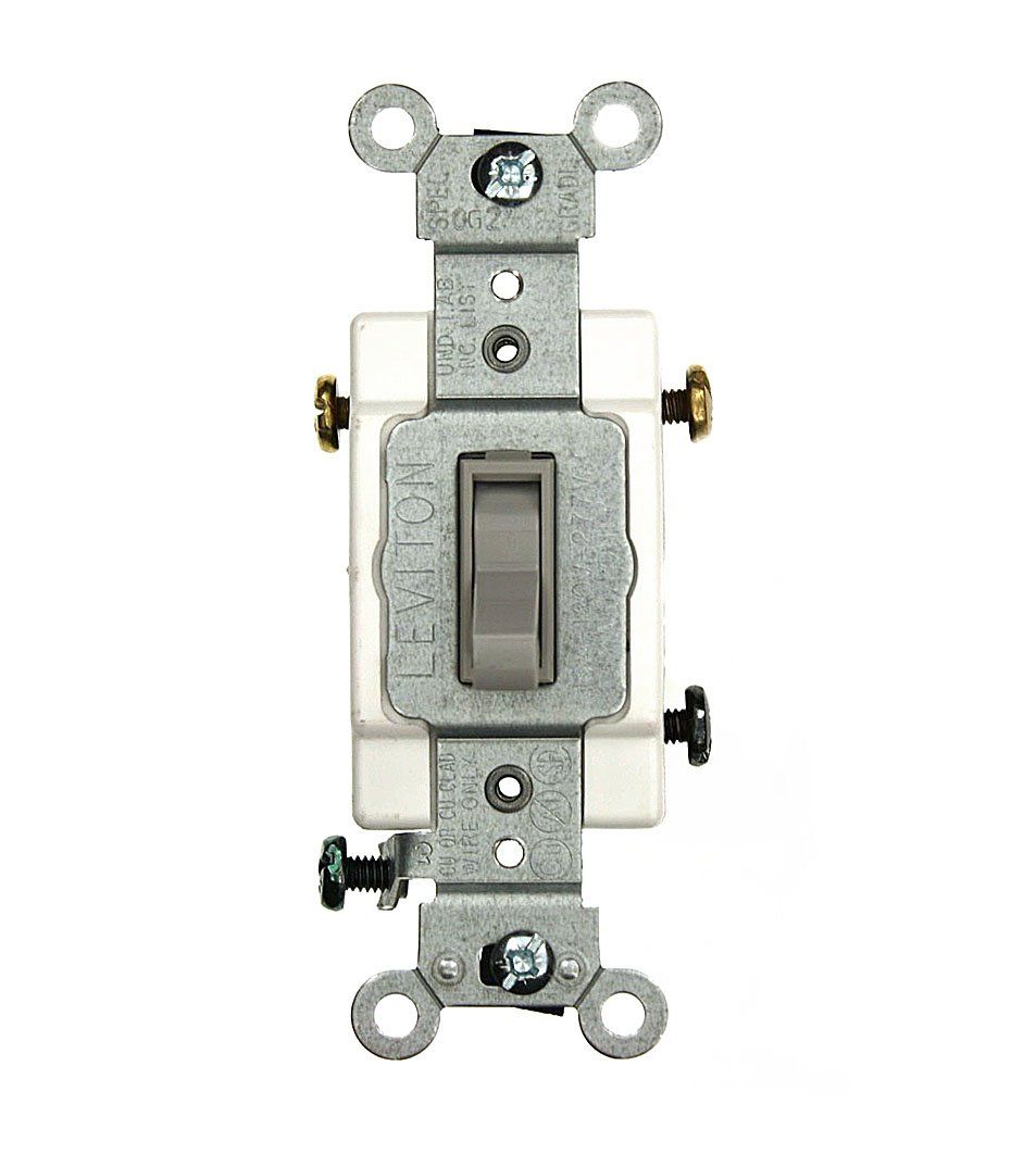 Leviton 54503-2GY 15 Amp 3-Way Toggle Switch - Commercial Grade, Quiet, Gray, 120/277 Volt