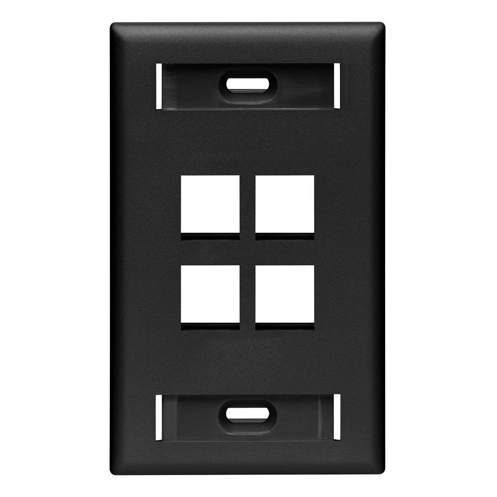 Leviton 42080-4ES QuickPort Wallplate: Black 4-Port Single Gang with ID Window for Easy Connectivity