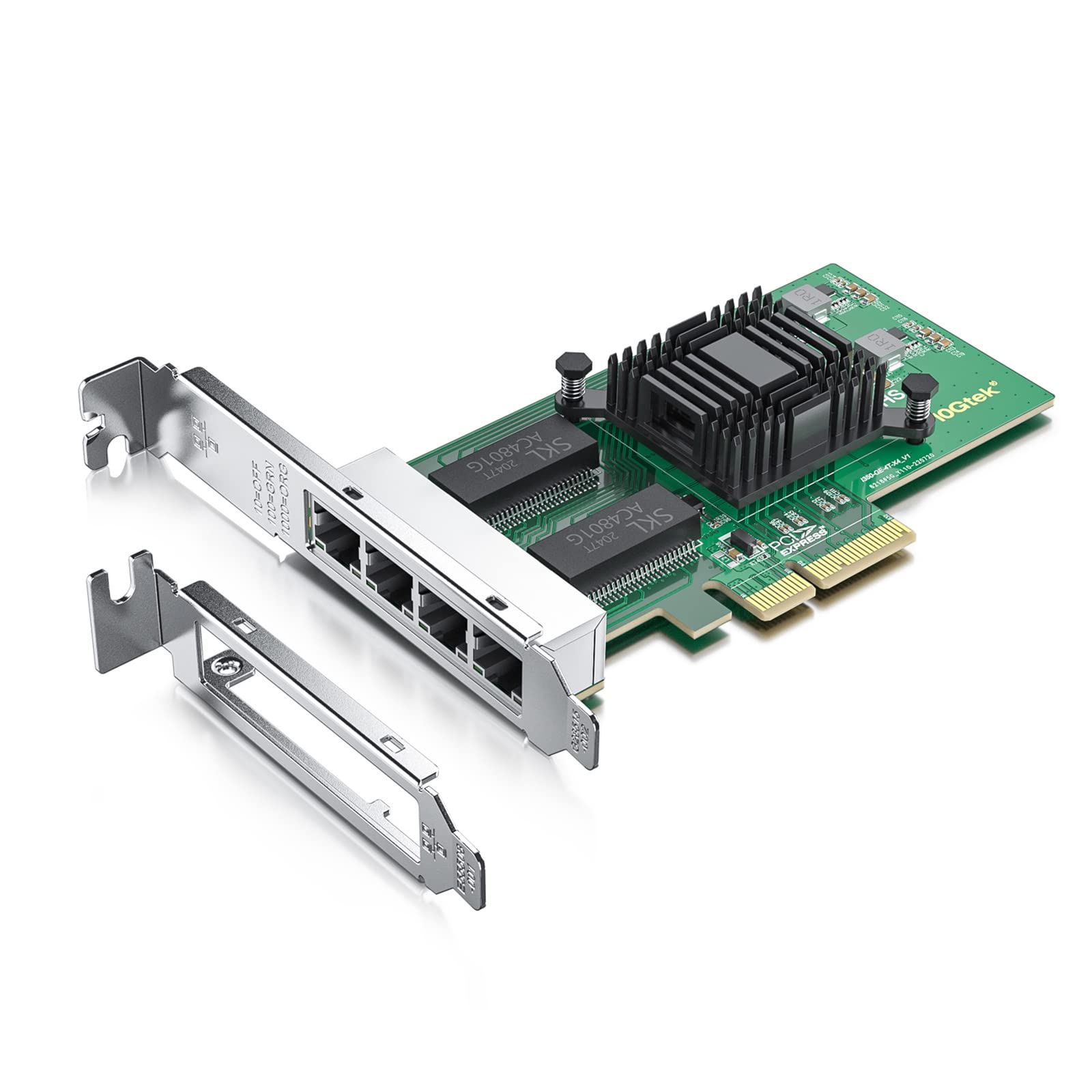 10Gtek Gigabit Ethernet NIC with Intel I350 Chip | Quad RJ45 Ports | PCIe 2.1 X4 Network Adapter