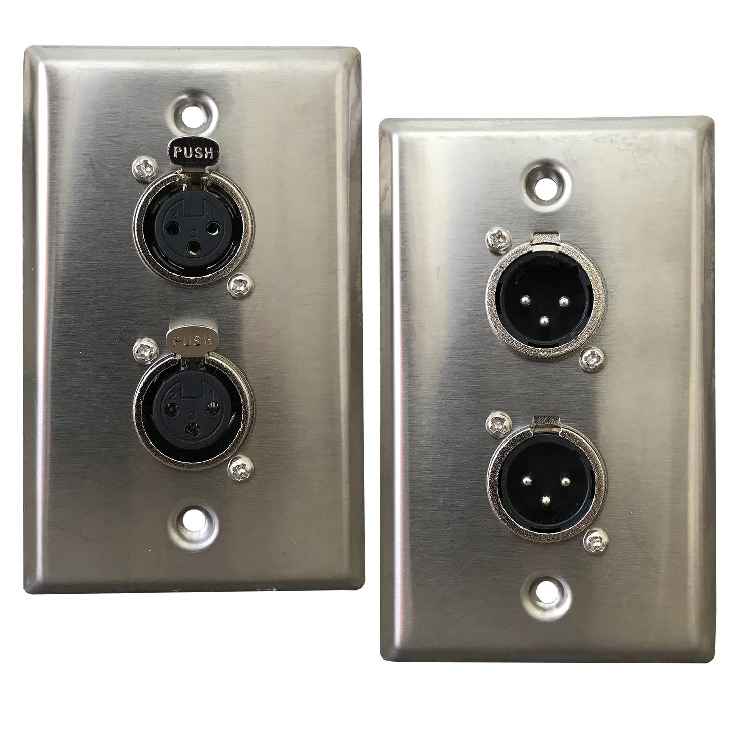 DIYTECH XLR Wall Plate Set: Dual 3-Pin Female & Male Stainless Steel Passthrough for Easy Audio Connections