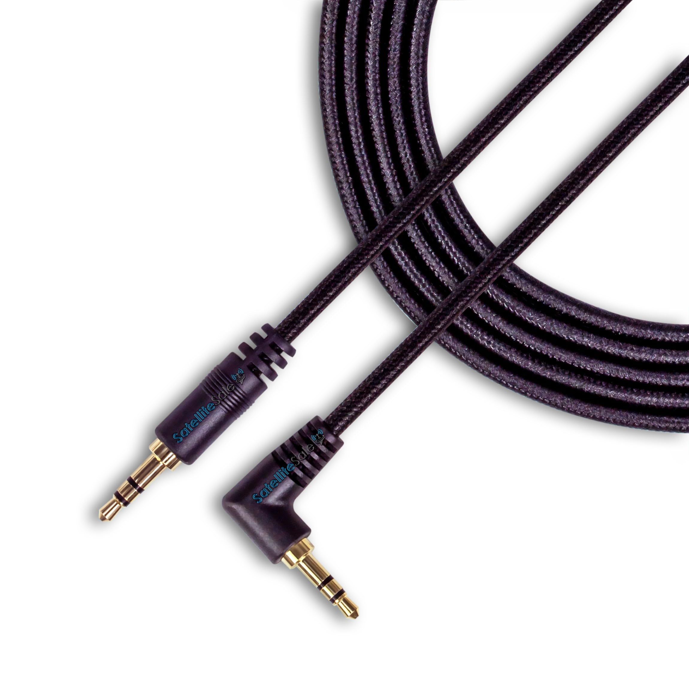 3.5mm Right Angle Audio Jack Male to Male Aux Cable - 3ft Universal Black Nylon Stereo Cord