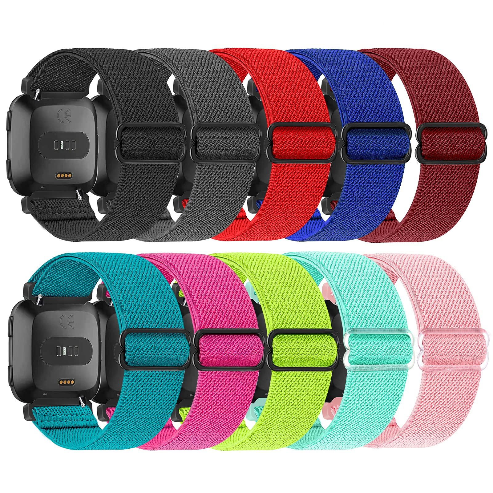 ShuYo 10 Pack Adjustable Nylon Wristbands for Fitbit Versa & Versa 2 - Soft, Breathable Replacement Bands for Men & Women