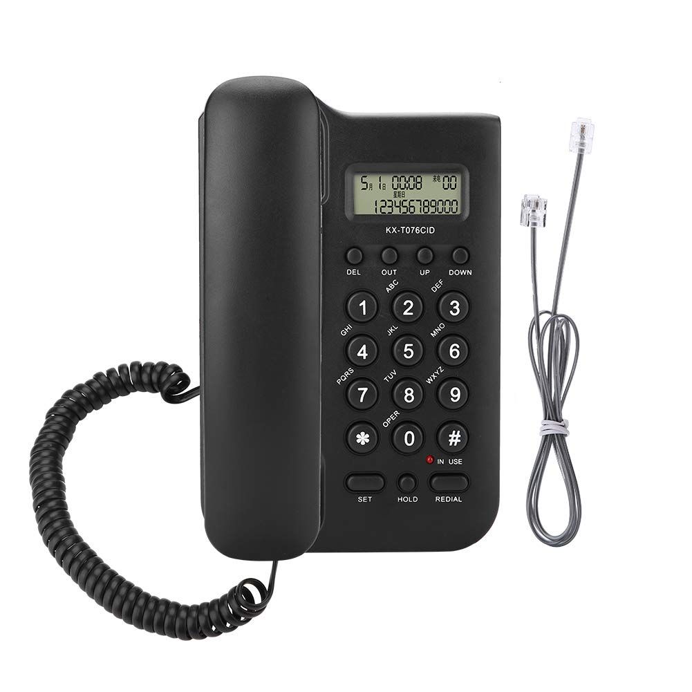 Corded Desk Landline Phone with Backlit Caller ID & Call Waiting - Ideal for Home Office (Black)