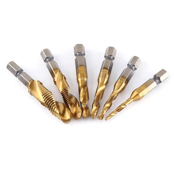 6Pcs Hex Shank Screw Tap Set - M3-M10 HSS Spiral Thread Drill Bits for Easy Tapping & Drilling