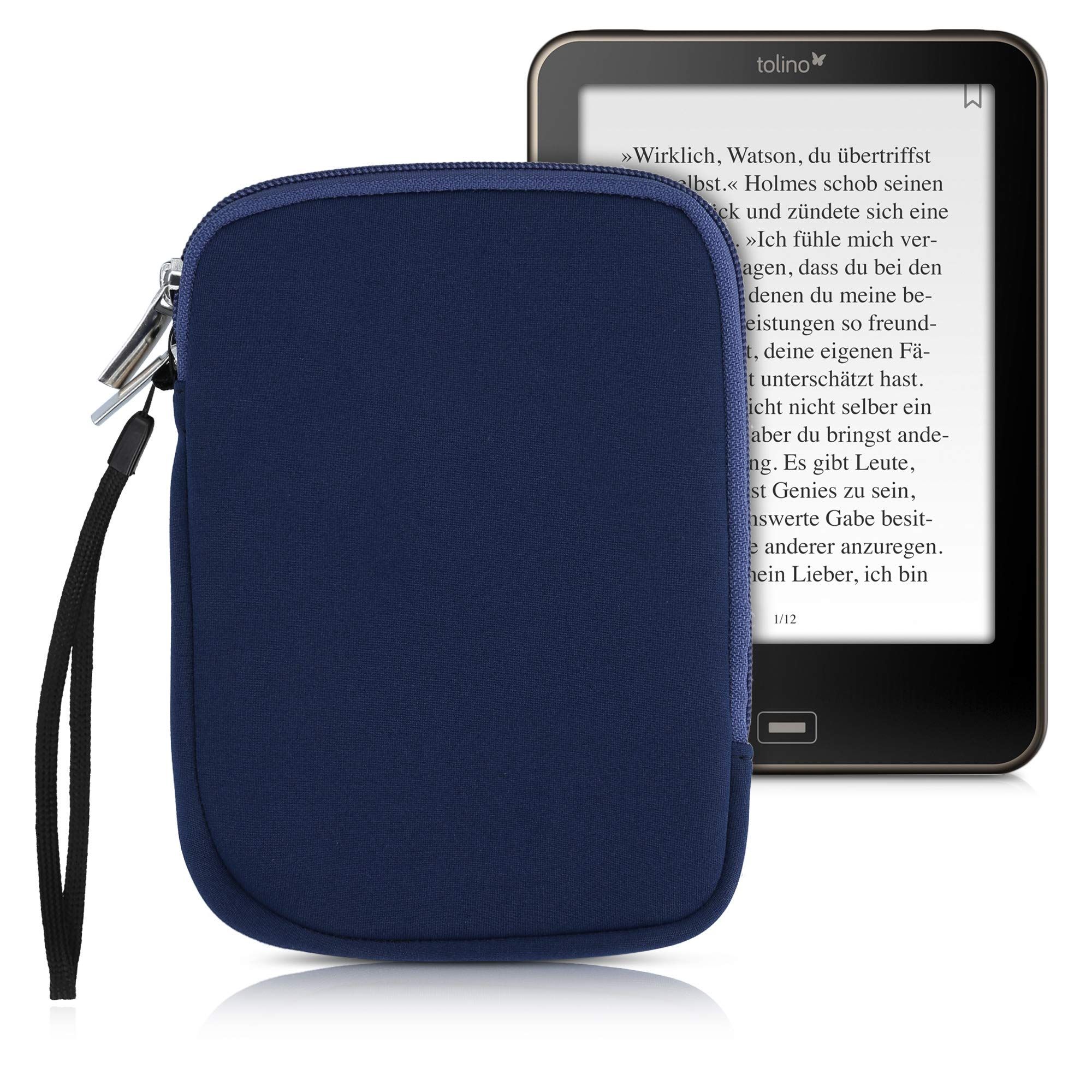 "KWMobile 6" Neoprene e-Reader Pouch - Universal Dark Blue Sleeve Case with Zipper for eBooks"