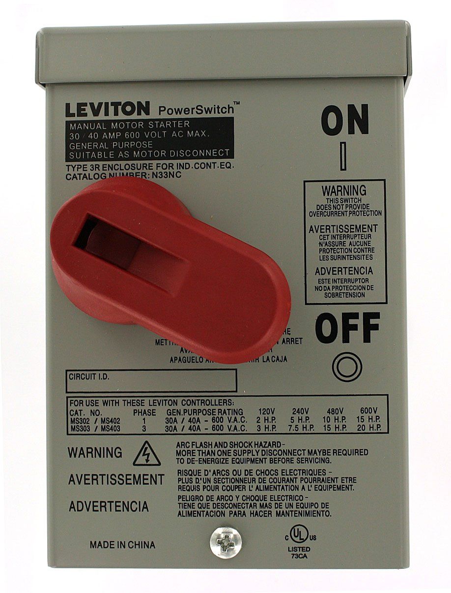 Leviton N33NC-DS Type 3R Steel Enclosure for 30/40 Amp Motor Starter Controllers - Gray