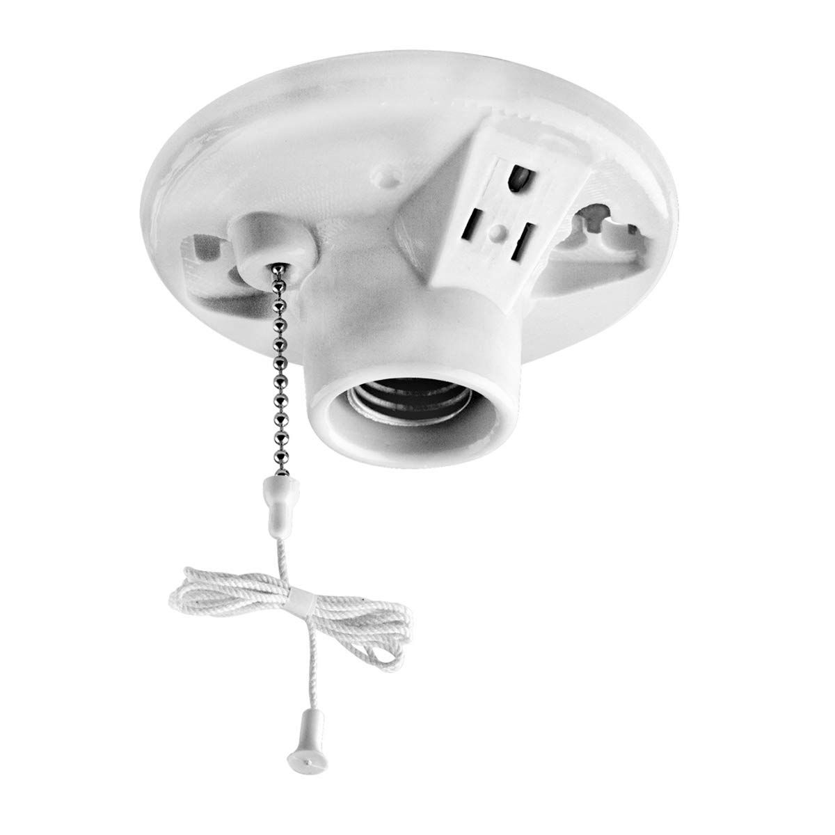 Leviton 9726-C Porcelain Outlet Box with Lampholder & Pull Chain - Top Wired, White