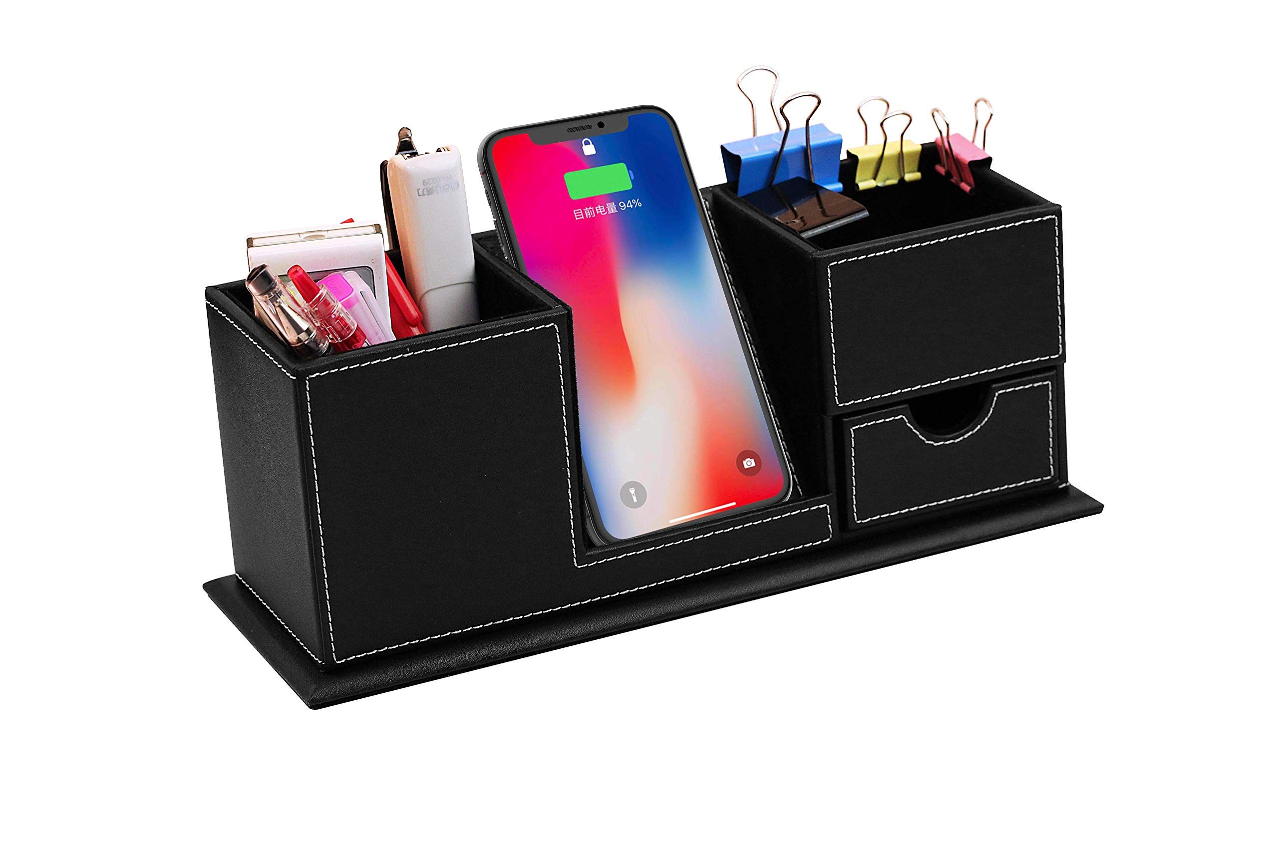 PowEver 15W Qi Wireless Charging Stand & Desk Organizer for iPhone, Samsung & Qi Devices
