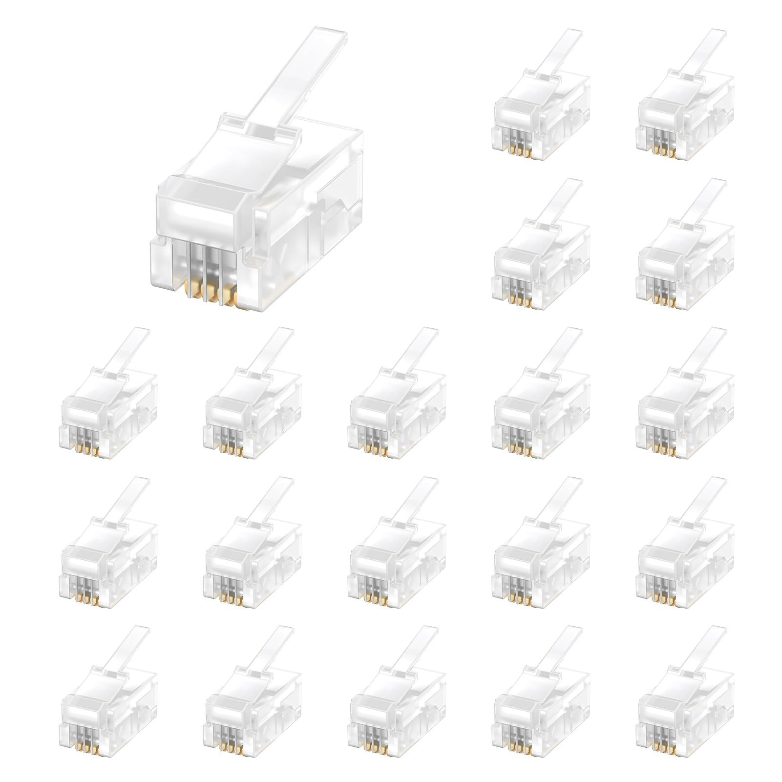 Uvital 100 Pack RJ9 4P4C & 4P2C Telephone Handset Plugs - Transparent Modular Connectors for Easy Crimping