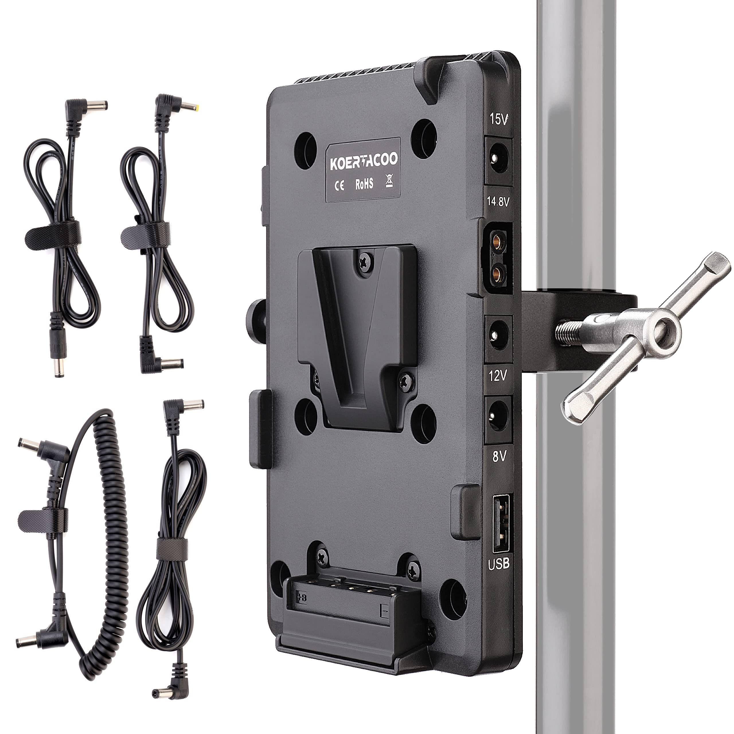 KOERTACOO V-Mount Battery Plate & Super Clamp: Power Adapter for DSLR, Camcorder, LED Lights & More