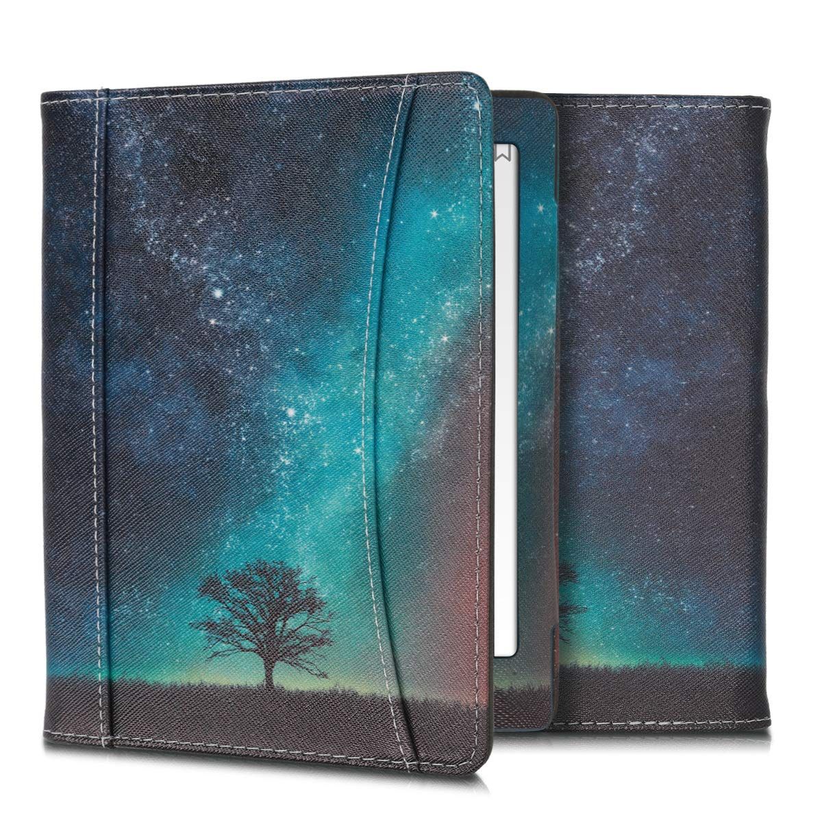 KWMobile Kobo Aura H2O Edition 2 Case - PU Leather, Magnetic Closure, Front Pocket - Cosmic Nature Blue/Grey/Black