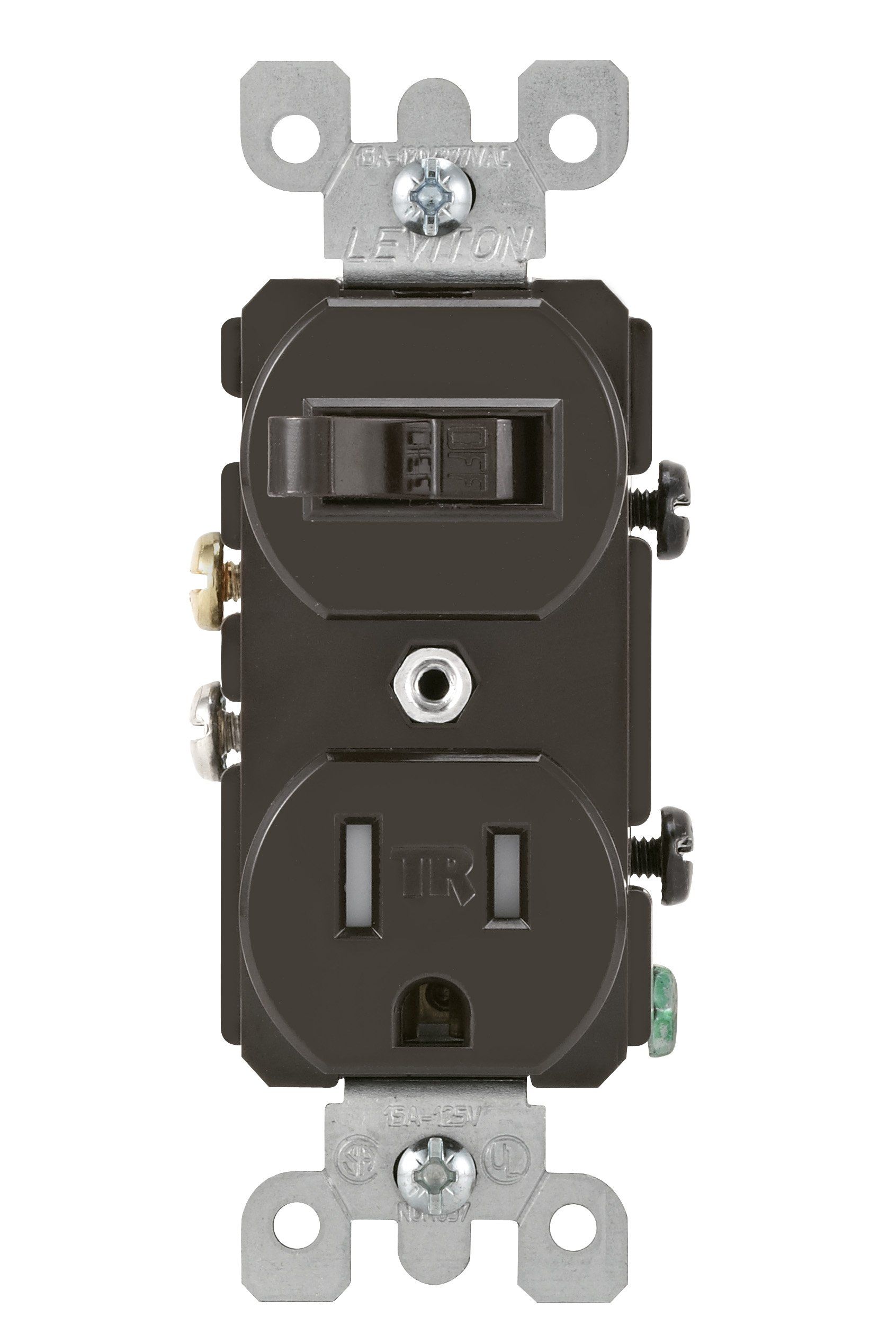 Leviton T5225 Combo: 15 Amp Toggle Switch & 125V Tamper-Resistant Receptacle in Brown