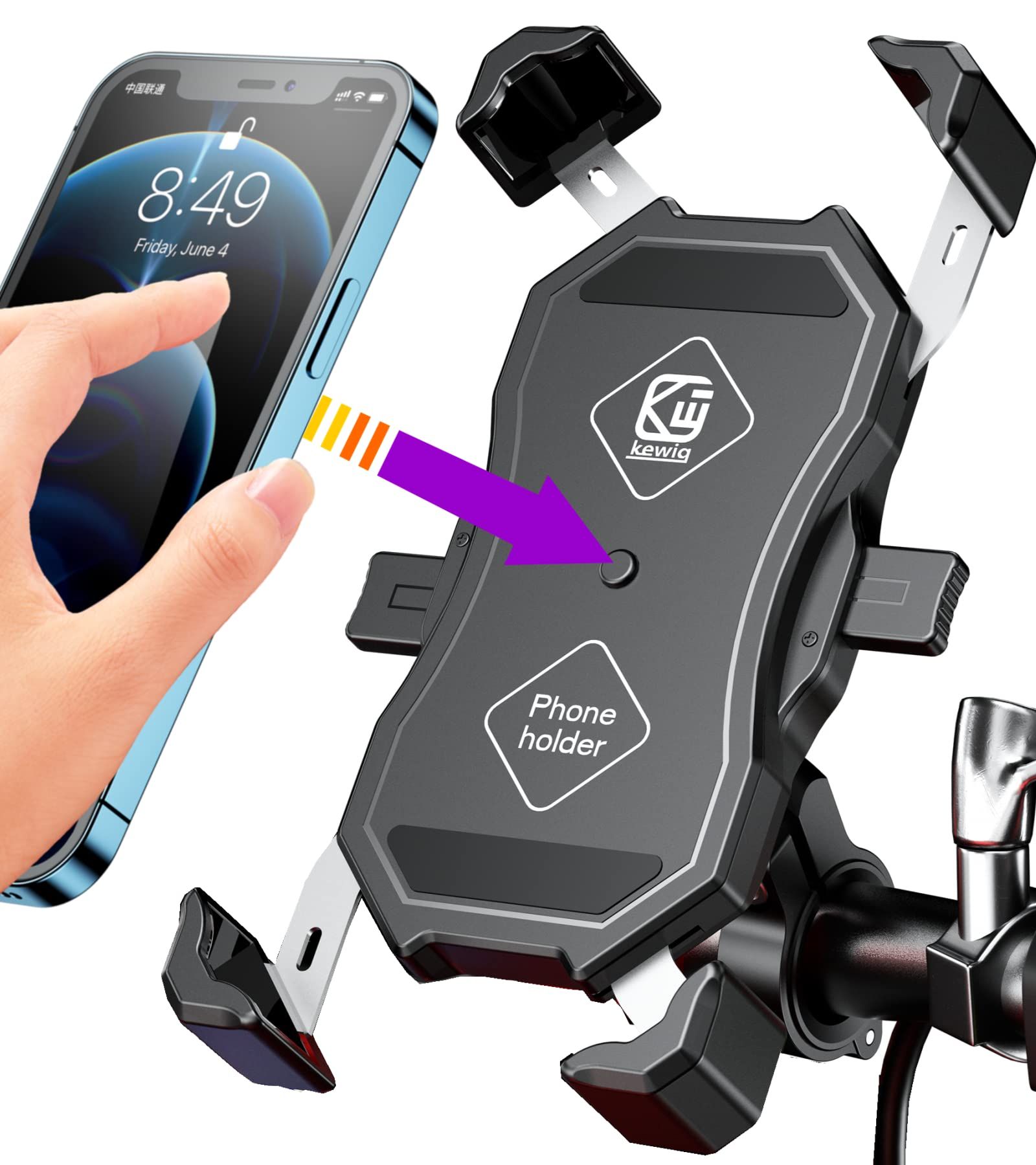 BRCOVAN Motorcycle Phone Mount: Secure Aluminum Handlebar Holder for 4''-6.9'' Phones - One-Hand Operation for Bikes & ATVs