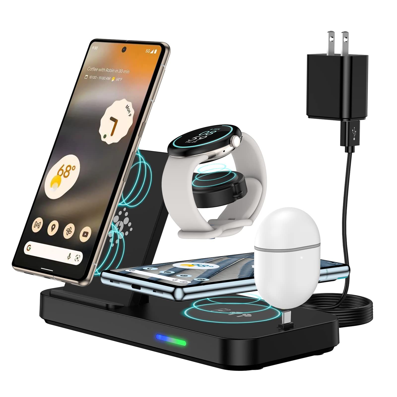 MIUOLV 4-in-1 Wireless Charger for Google Pixel & Samsung Devices - Fast Charging Station for Pixel Watch, Buds & More