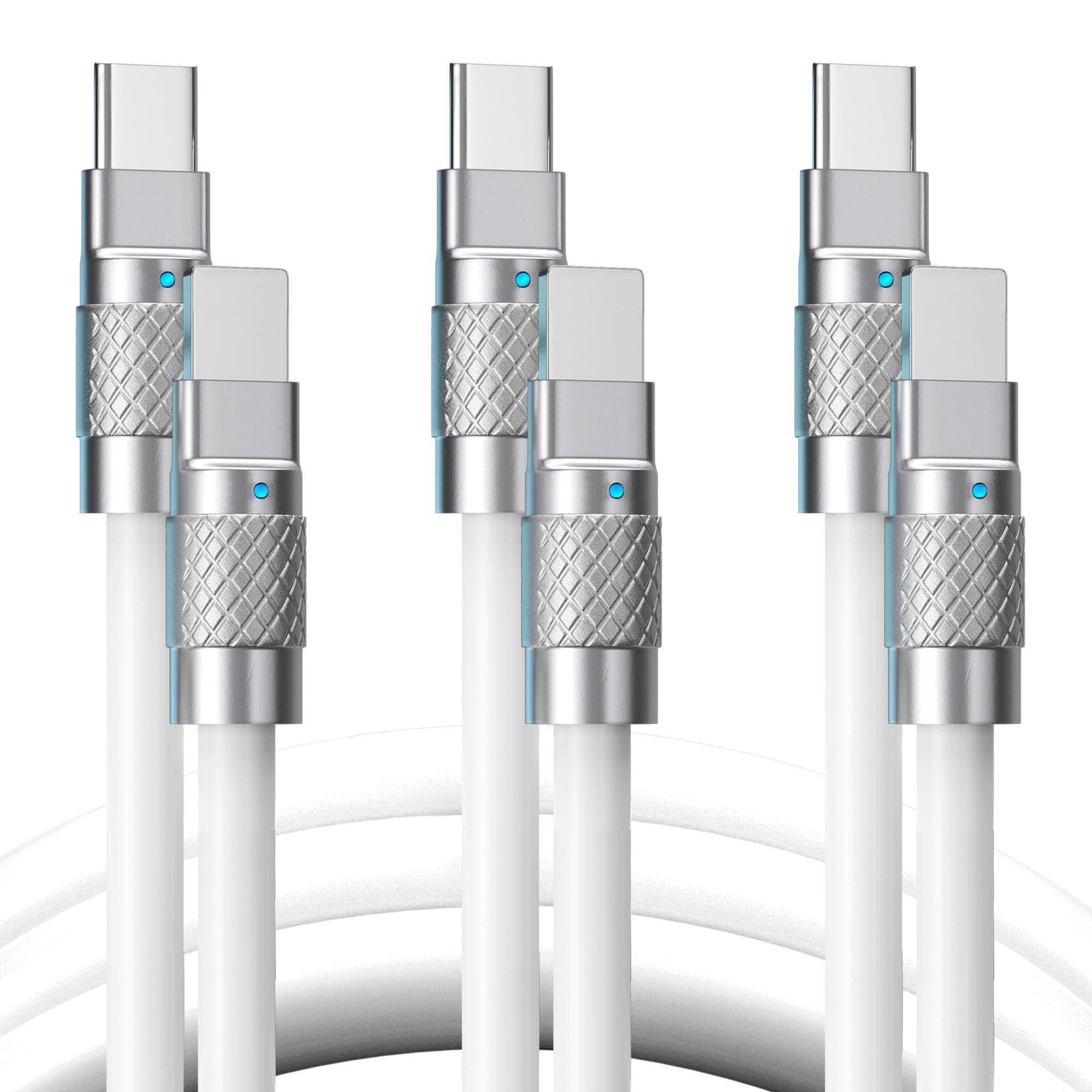 Statik TsumoCharge 27W Fast Charging USB C Cable 3-Pack - 6ft Heavy-Duty Silicone, Data Transfer Compatible, White