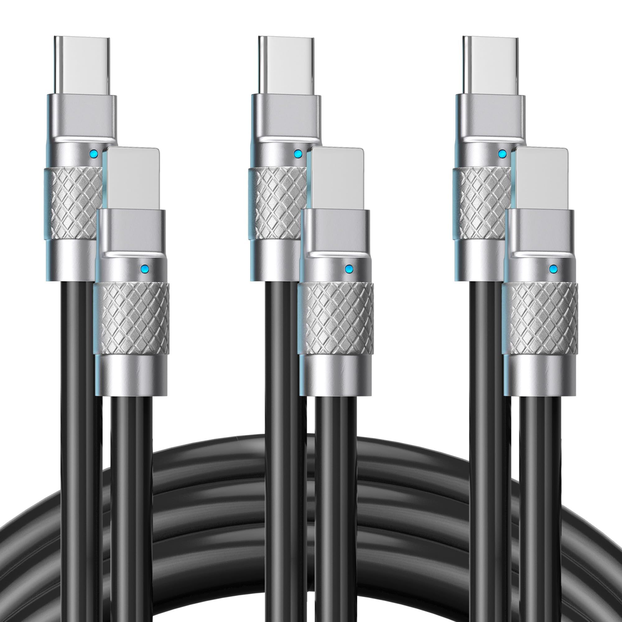 Statik TsumoCharge 27W Fast Charging USB C Cable - 6FT Heavy-Duty Silicone, Data Transfer, 3-Pack with Cord Wrap Organizer