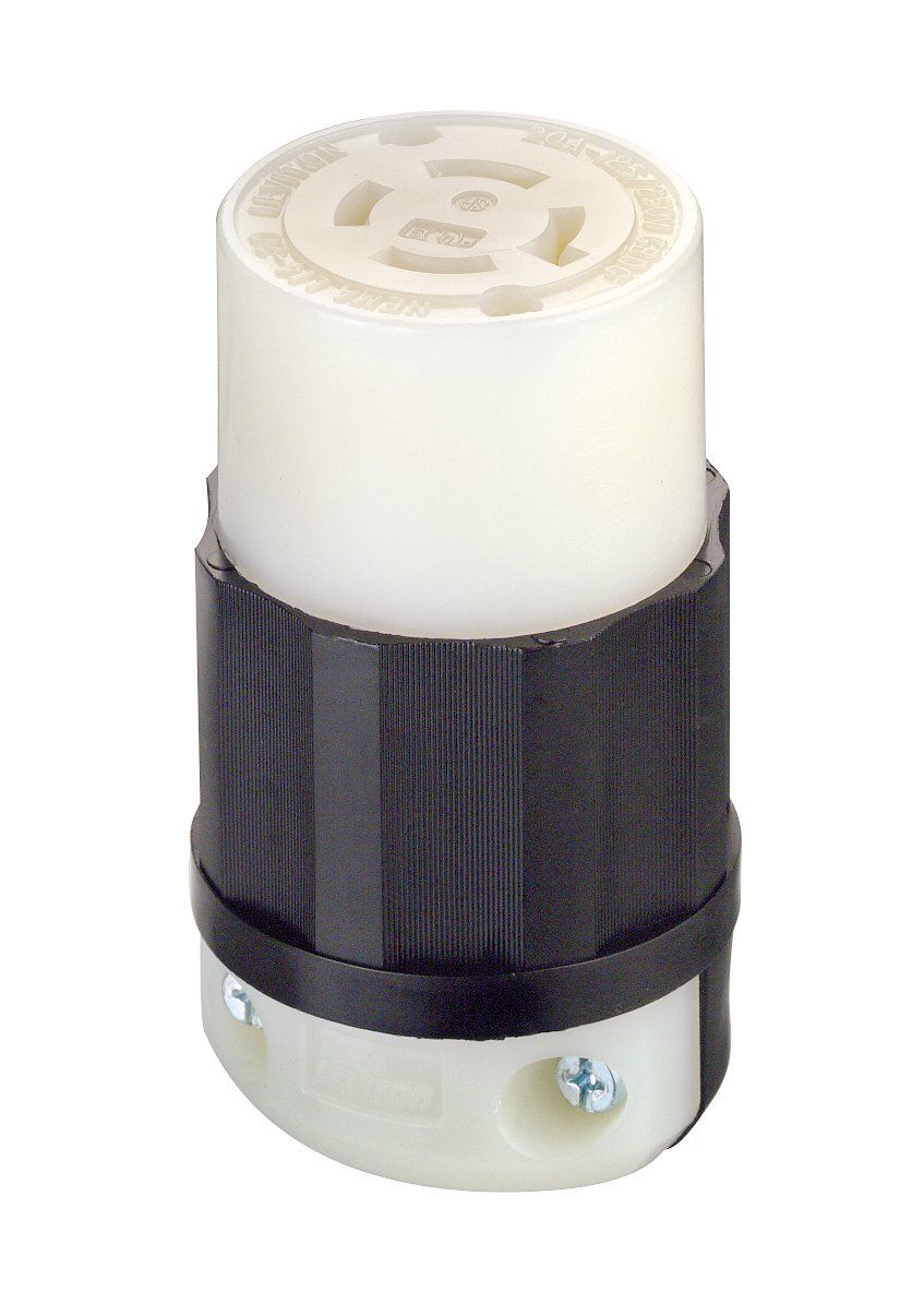 Leviton 2411 Locking Plug: 20 Amp, 125/250 Volt, NEMA L14-20P, Industrial Grade, Black-White