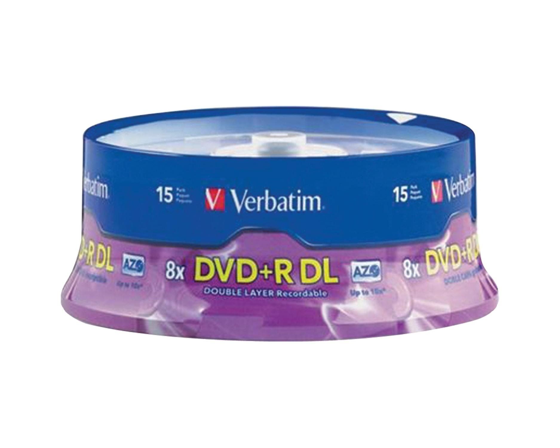 Verbatim DVD+R DL 8.5GB 8X AZO - 15 Pack Spindle with Branded Surface - High-Quality Dual Layer Discs