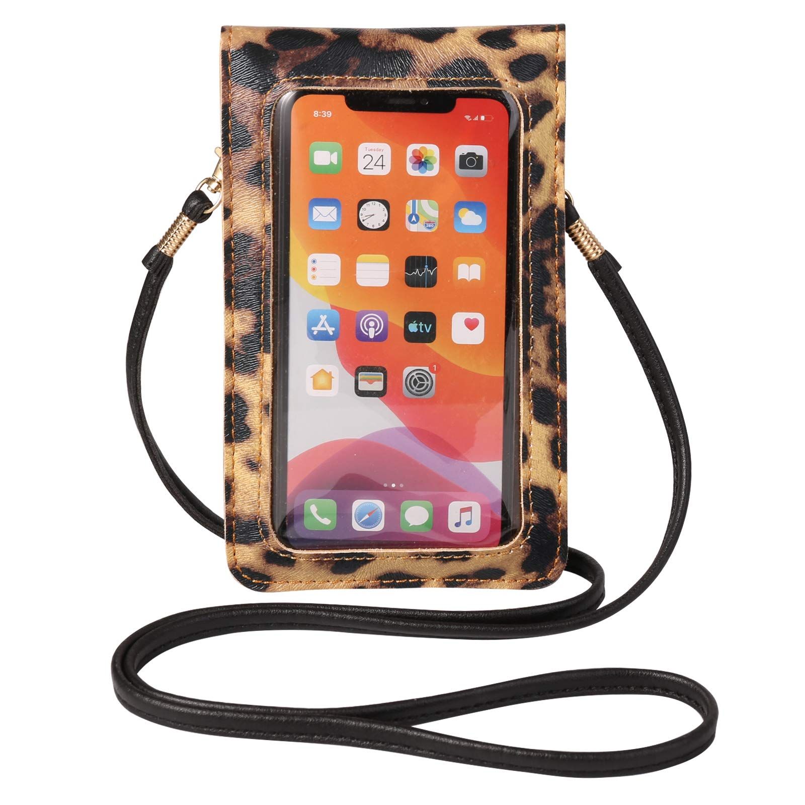 Stylish Leopard Print Crossbody Bag for iPhone 14 Pro, 13, 12 & Google Pixel - Touch Screen Shoulder Pouch
