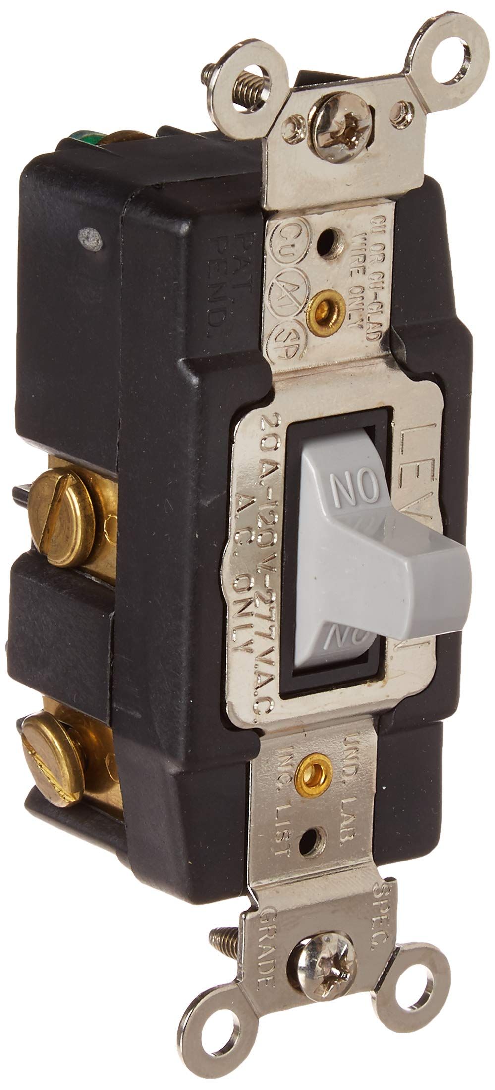 Leviton 1257-GY 20 Amp Toggle Switch: Industrial Grade, Momentary Contact, Center Off, Gray