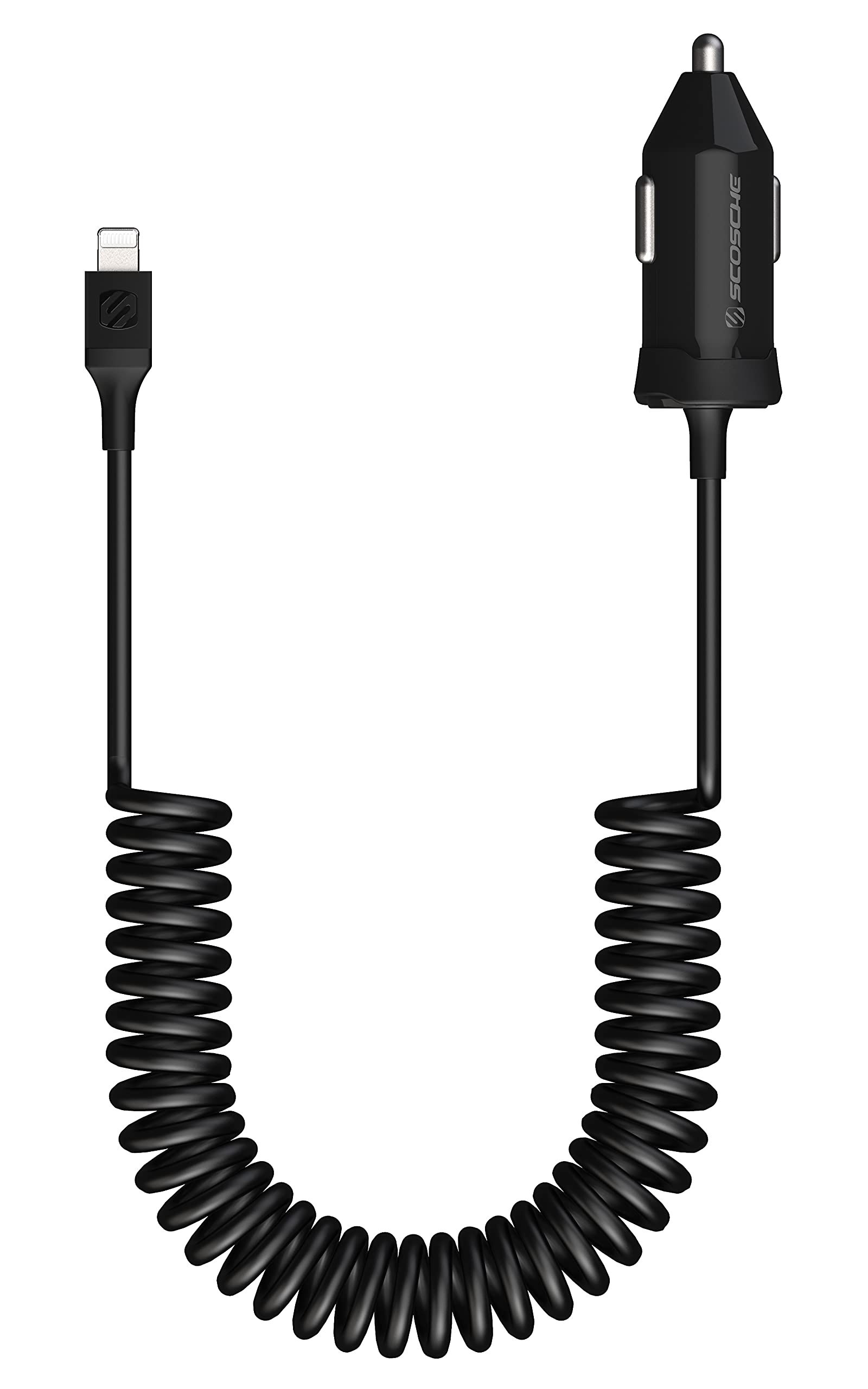 Scosche CPDi4203 PowerVolt 20W MFi Fast Car Charger with 4-Foot Coiled Lightning Cable - Power Delivery 3.0 for All Devices