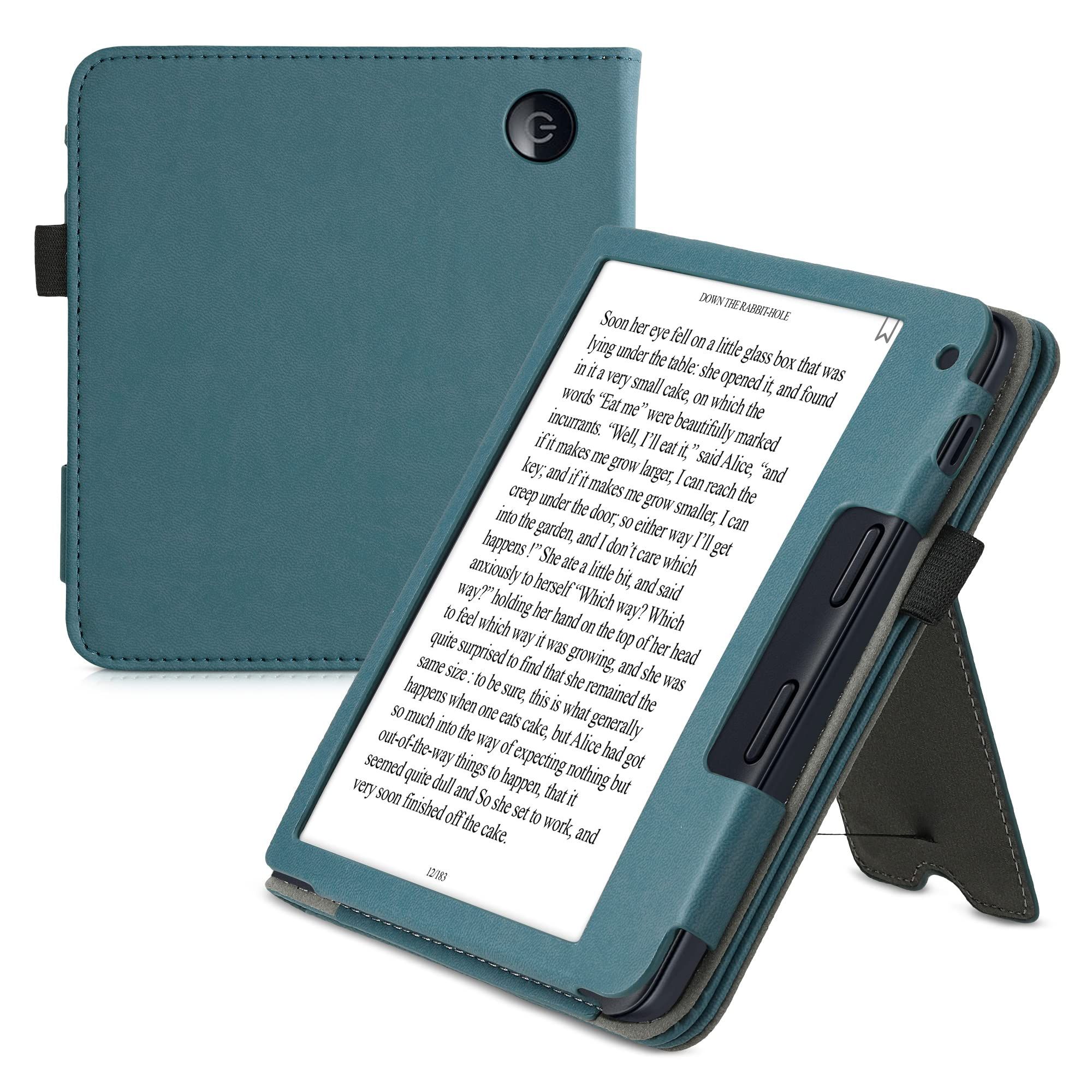 KWMobile Kobo Libra 2 Case - Faux Nubuck Leather Flip Cover in Petrol - Stylish & Durable Protection