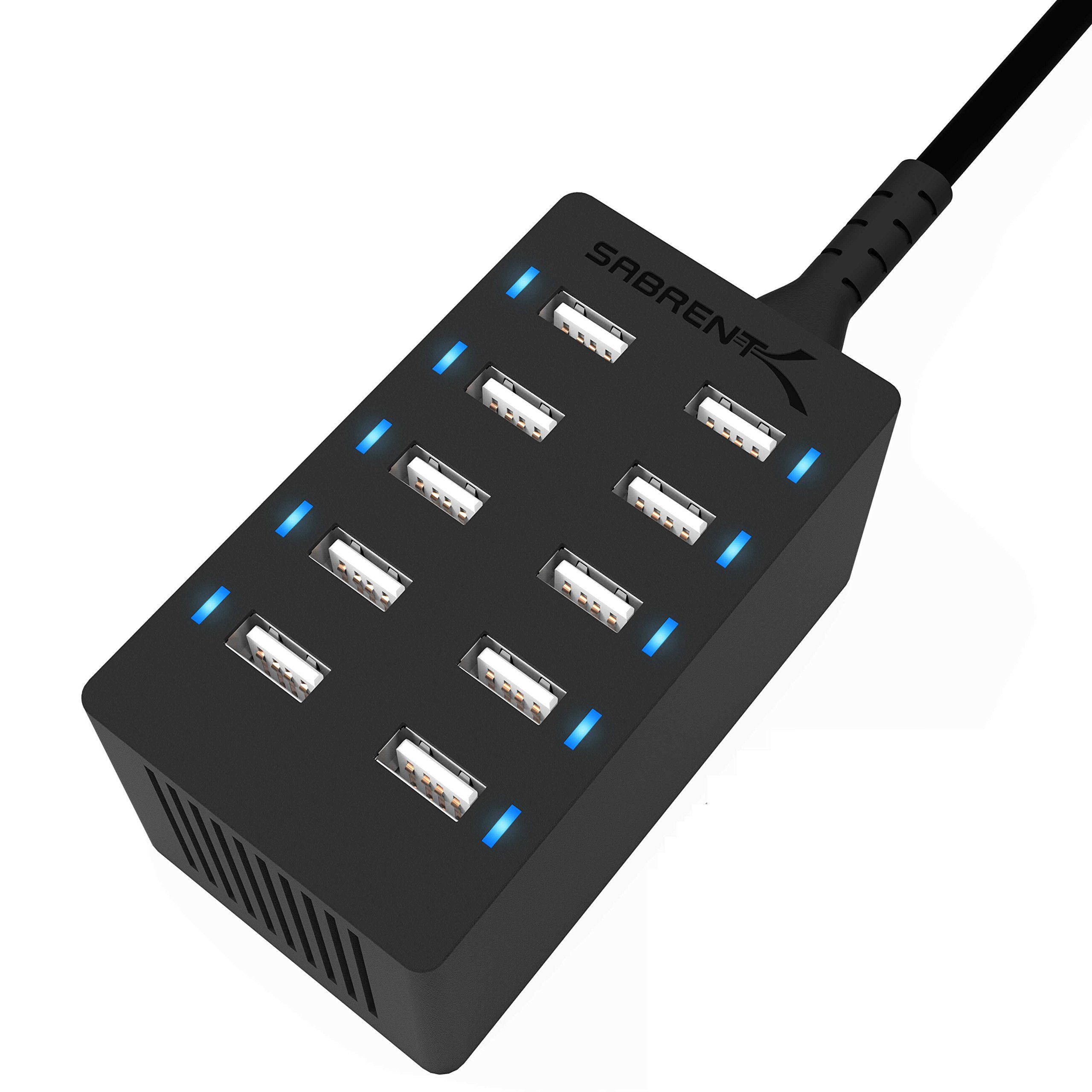 Buy SABRENT 60W 10-Port USB Rapid Charger - Smart Auto Detect, UL Certified, Family-Sized Desktop Hub (Black)
