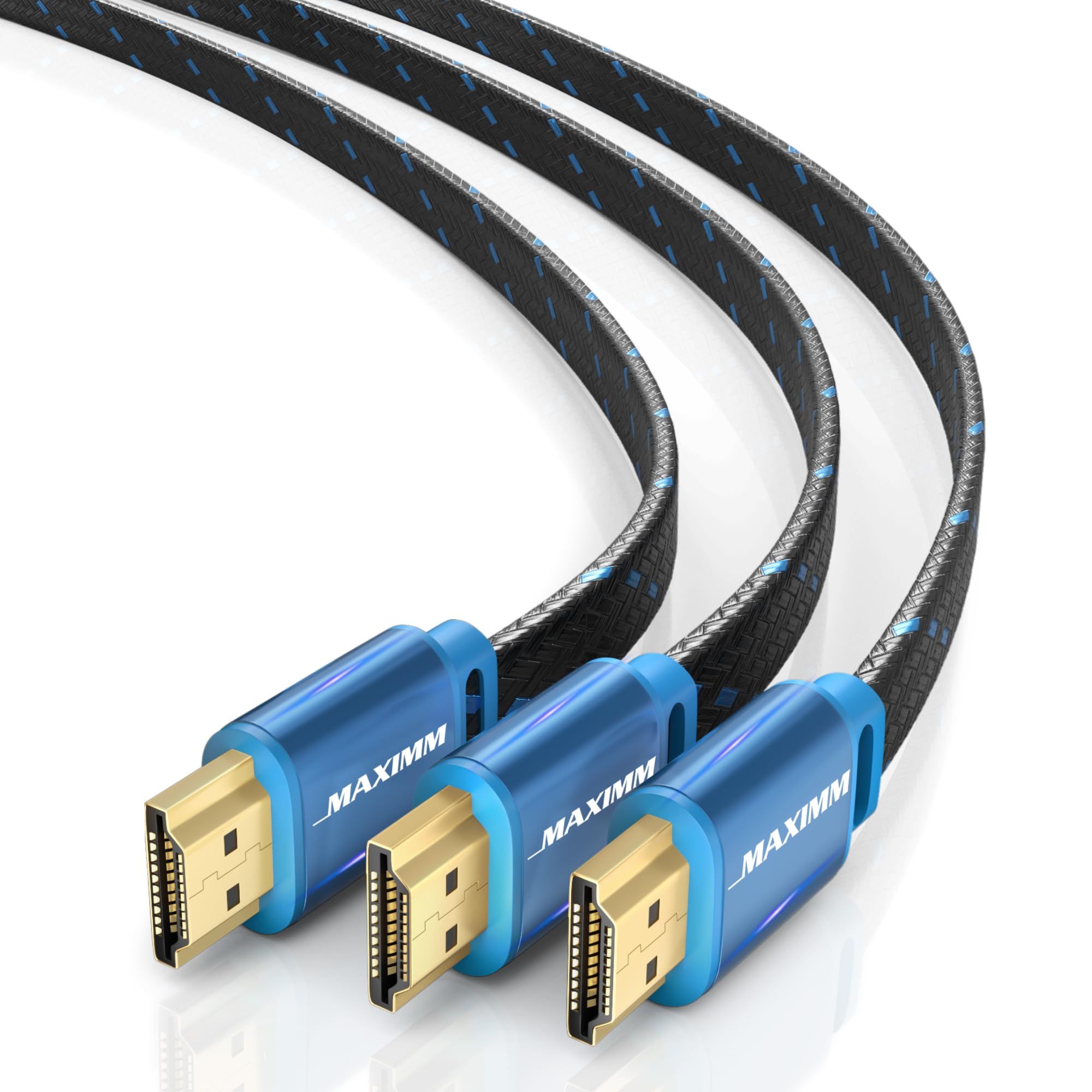 Maximm 4K HDMI Cable 8ft - Super-Slim Flat, High-Speed HDR HDMI 2.0 Braided Cord (3-Pack) for Ultimate Space-Saving