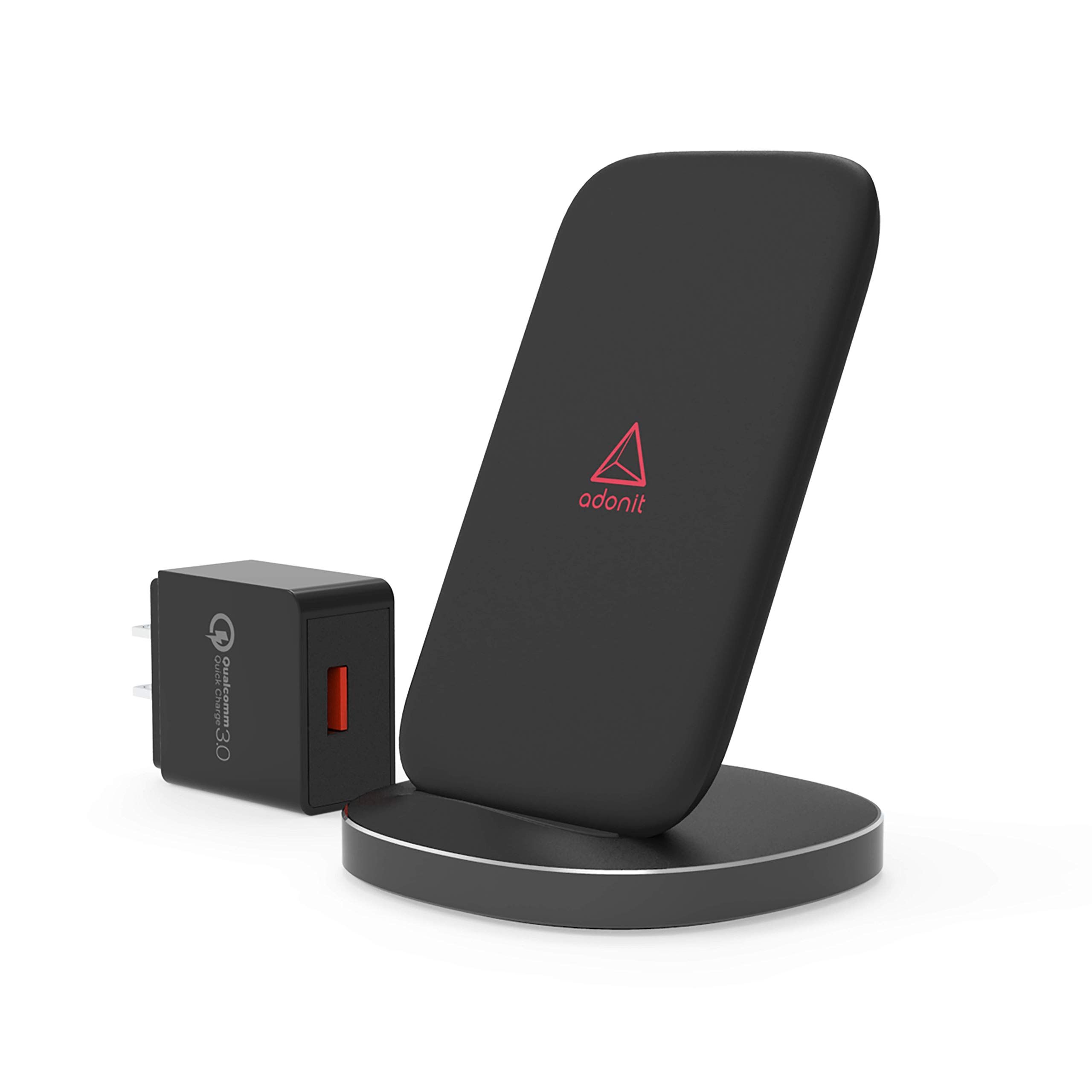 Adonit Wireless Charger Stand: Fast Qi-Certified Charging for iPhone & Galaxy Devices - Includes QC Adapter