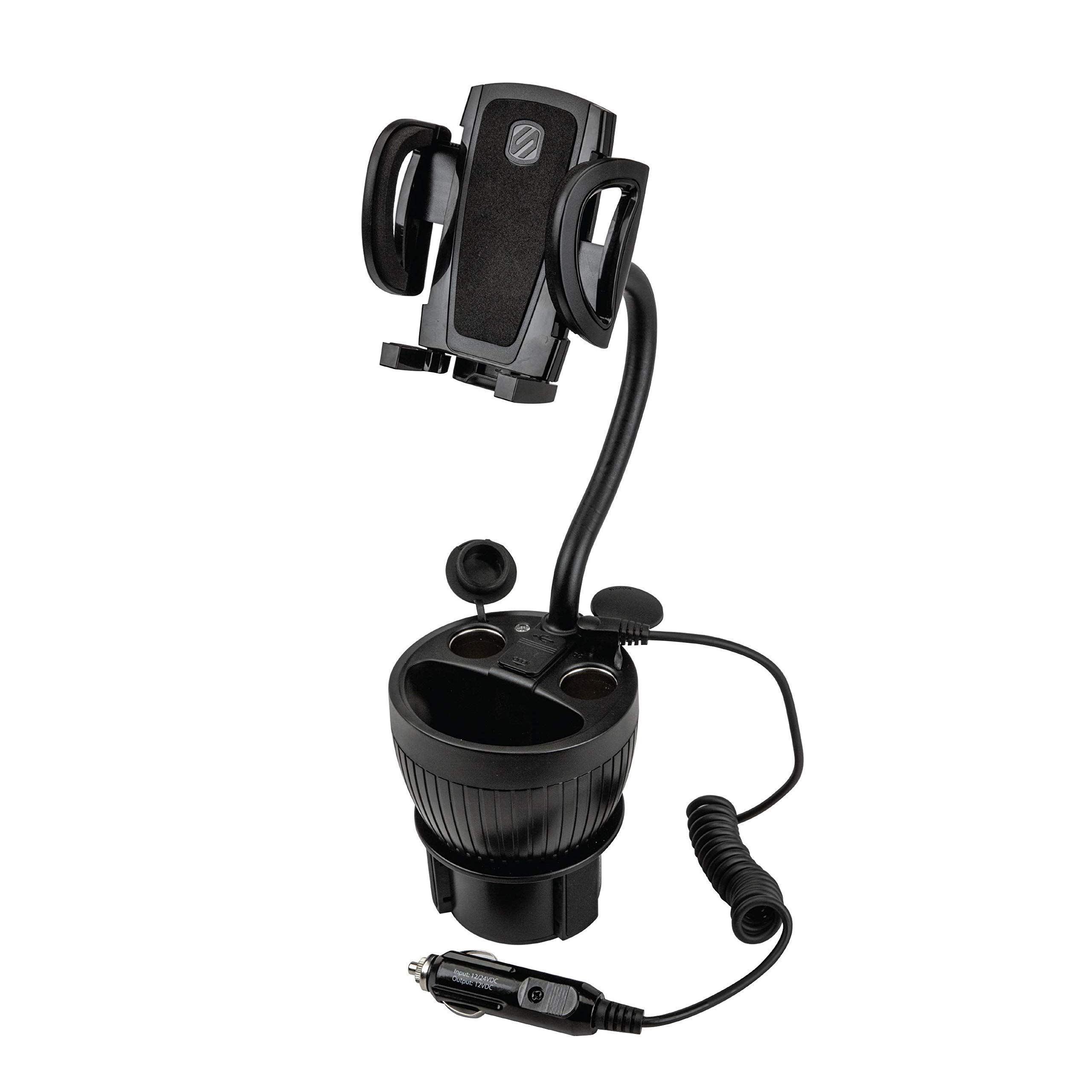 Scosche UH2PCUP PowerHub: 4'' Adjustable Phone & Cup Holder Mount for Vehicles - Charge 4 Devices with Flexible Neck