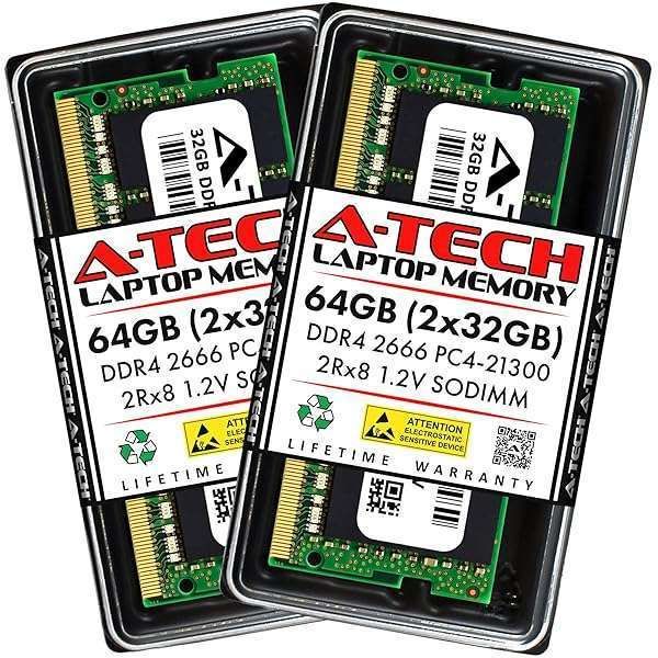 Buy A-Tech 64GB DDR4 2666MHz Laptop RAM - 2x32GB SO-DIMM Memory Modules for Enhanced Performance