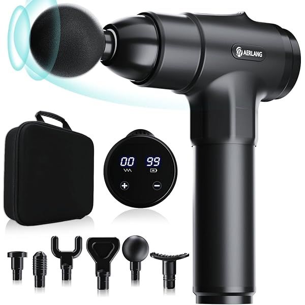 Deep Tissue AERLANG Massage Gun: 6 Heads, 20 Speeds - Perfect Pain Relief Gift for Men & Women