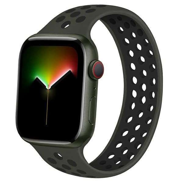ALMNVO Sport Silicone Solo Loop Bands for Apple Watch 42/44/45mm - Breathable, No Clasp Replacement Strap for Series SE 1-8