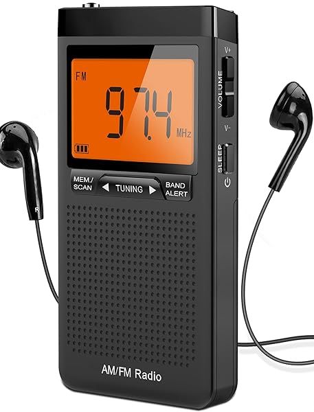 AM FM Portable Radio with Excellent Reception & LCD Screen - Battery Operated, Stereo Earphones, Digital Alarm Clock