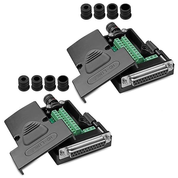 ANMBEST 2PCS DB25 Solderless Connector - RS232 D-SUB 25-Pin Female Adapter Breakout Board with Case & Bolts