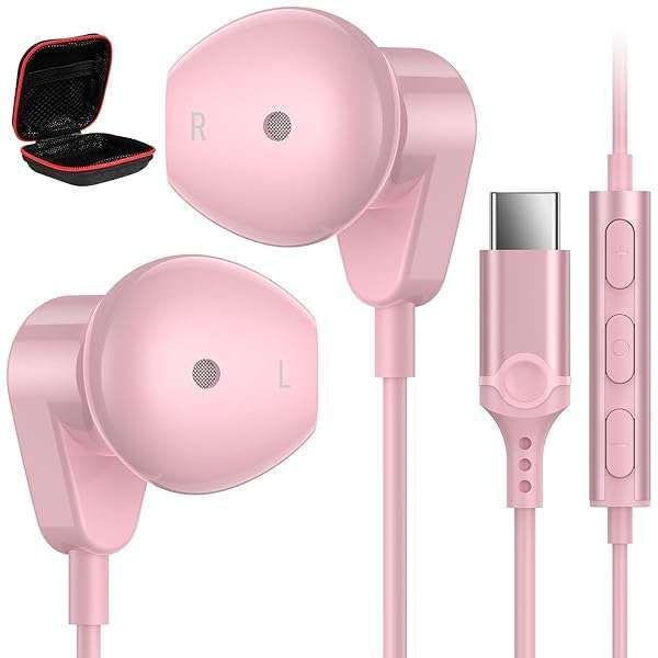 APETOO USB C Headphones for iPhone 16/15 Pro Max, iPad Pro & Samsung S24/S23 - HiFi Stereo Earbuds with Mic & Volume Control