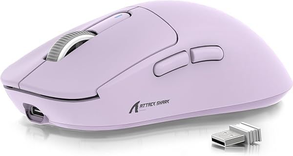 ATTACK SHARK X3 Wireless Gaming Mouse, 49g Ergonomic Computer Mouse, Triple Modes PAW3395 26K DPI Optical Sensor, 200h Battery Life, Programmable Buttons, Gaming Accessories for PC/Laptop/Mac (Purple)