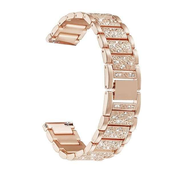 Stylish Abanen Watch Band for Fossil Gen 5E/6 & Q Venture - Lightweight Alloy Metal with Bling Crystal (Rose Gold)