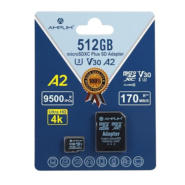 Amplim 512GB Micro SD Card - High Speed 170MB/s A2 U3 for Nintendo, GoPro, Phones & Cameras