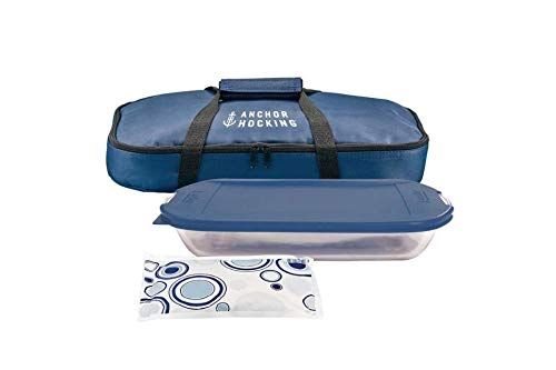 Anchor Hocking Oven Basics 4-Piece Bake-N-Take Set in Navy Blue - Durable Bakeware for Easy Cooking & Transport