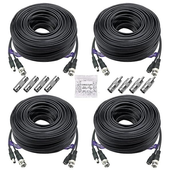 Anlink 4 Pack 100Ft BNC Video Power Cable for CCTV - 4K 8MP 5MP, Includes Connectors & Clips