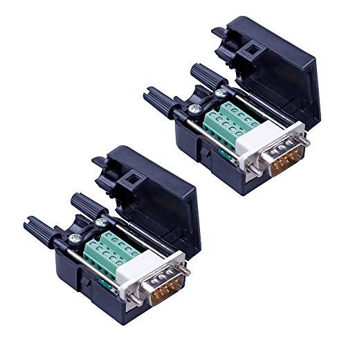 Anmbest 2PCS DB9 Solderless RS232 Male Adapter Connector Breakout Board with Case & Long Bolts