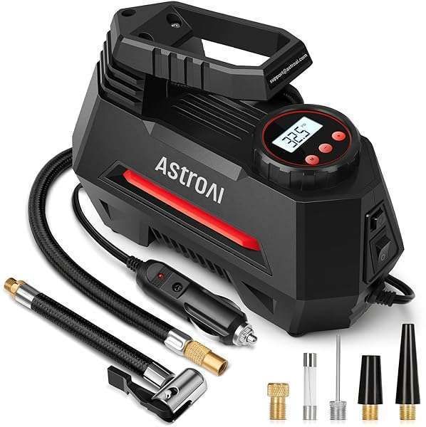 AstroAI Portable Tire Inflator: 12V Air Compressor with Digital Gauge & LED Light for Cars, Bikes & More