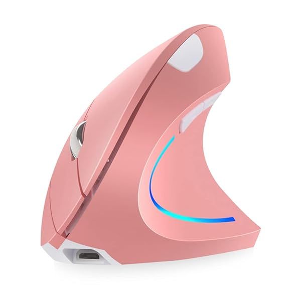 Attoe Pink Vertical Mouse: Ergonomic 2.4GHz Wireless, 4 Adjustable DPI, 6 Buttons - Compatible with PC & Mac