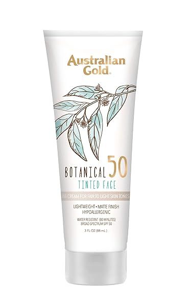 Australian Gold Botanical SPF 50 Tinted Sunscreen: Non-Chemical BB Cream for Sensitive Skin, Water-Resistant, Matte Finish